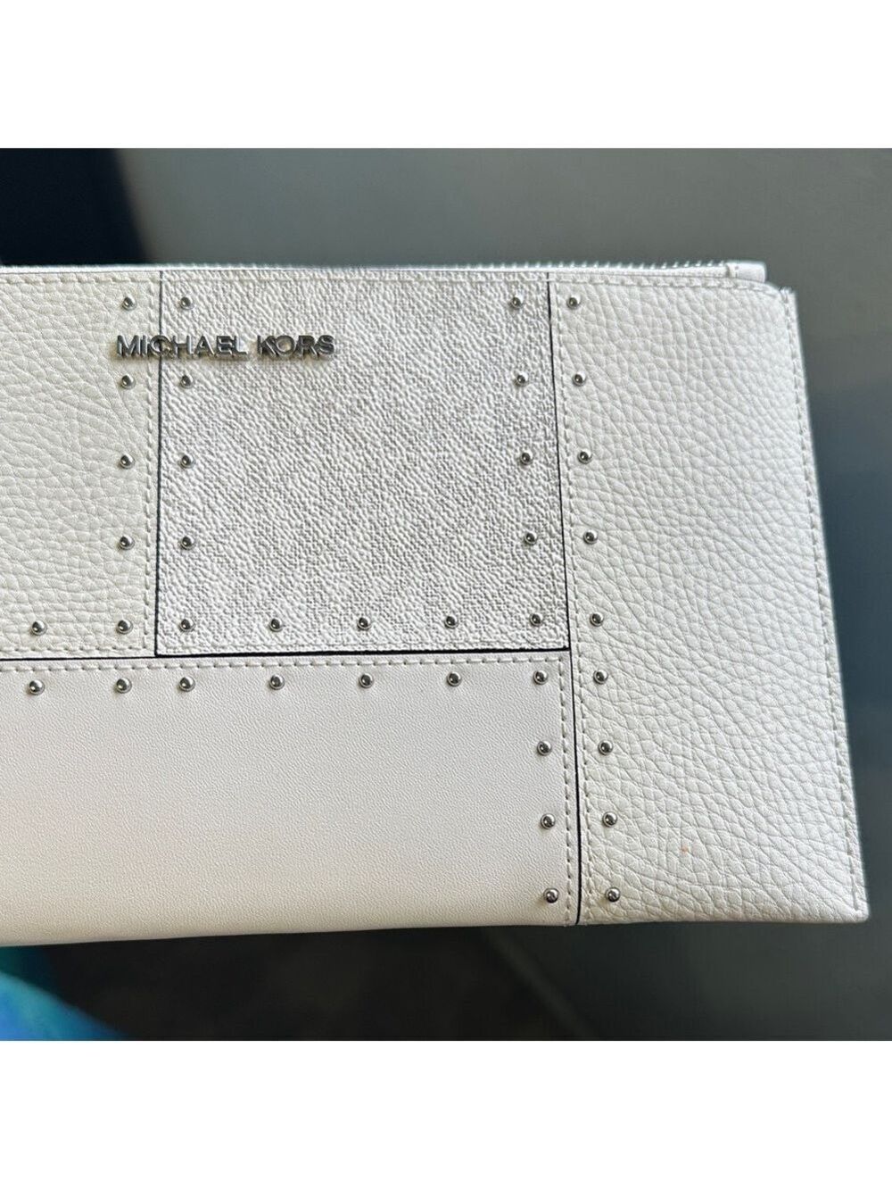 Michael Kors White Wristlet with Silver Studs New Never Used, Perfect for a Gift - Picture 8 of 17